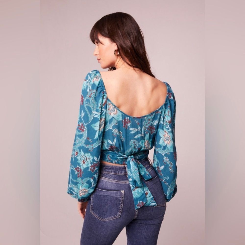 NWT B.O.G. Collective Sybille Teal Floral Crossover Crop Top Boho small - Picture 4 of 15